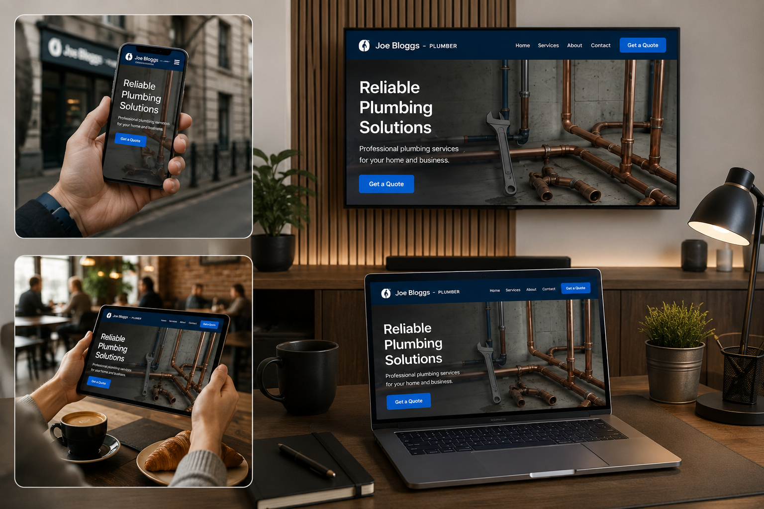 A WappSite displayed across mobile, tablet, laptop and large-screen devices